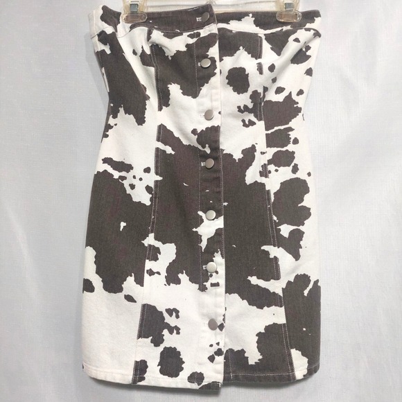 Le Lis Dresses & Skirts - Le Lis Womens/Junior Sm Strapless Button Down Mini Dress Brown White Cow Print